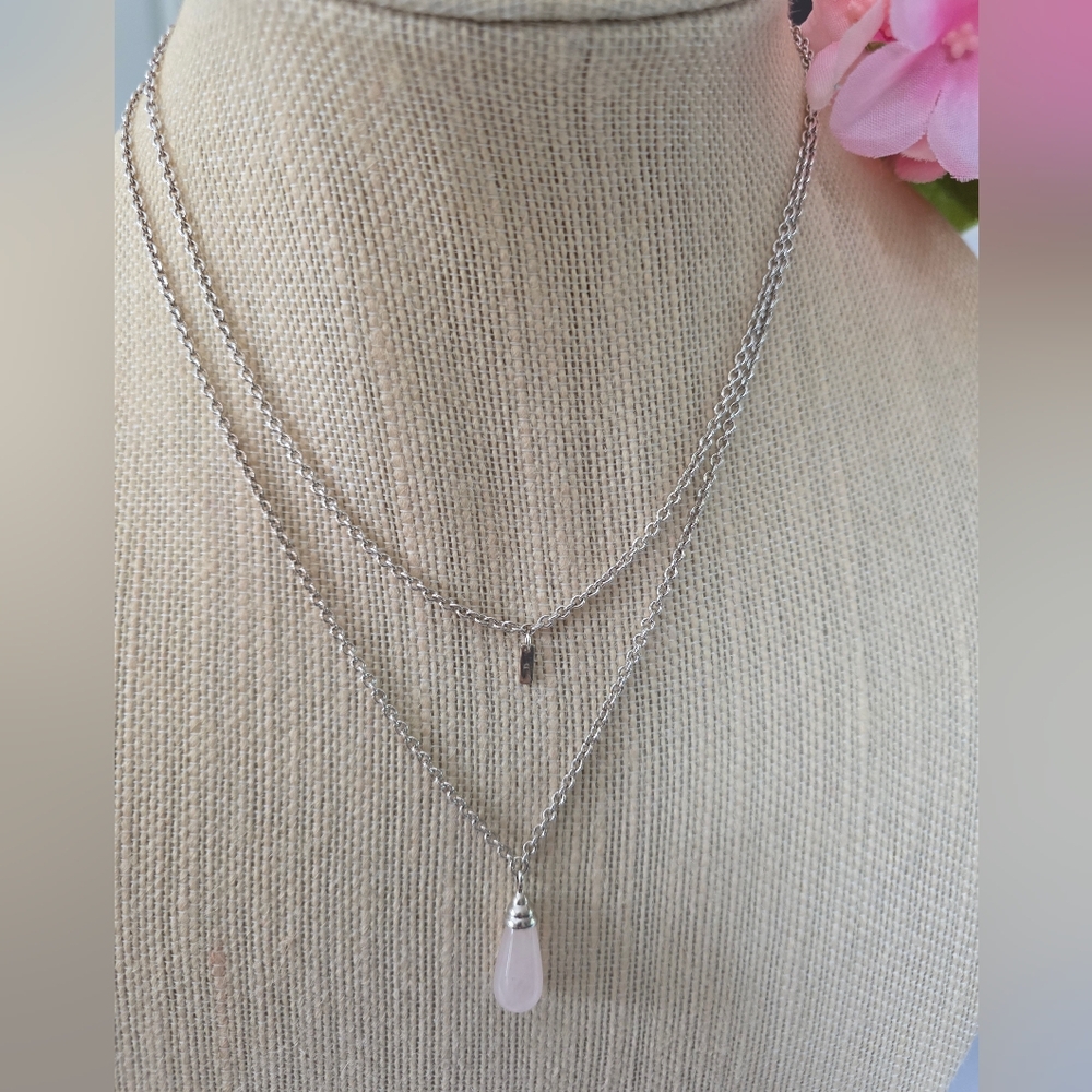 Chamilia Sterling Silver Long Dop Rose Quartz Cabochon Necklace